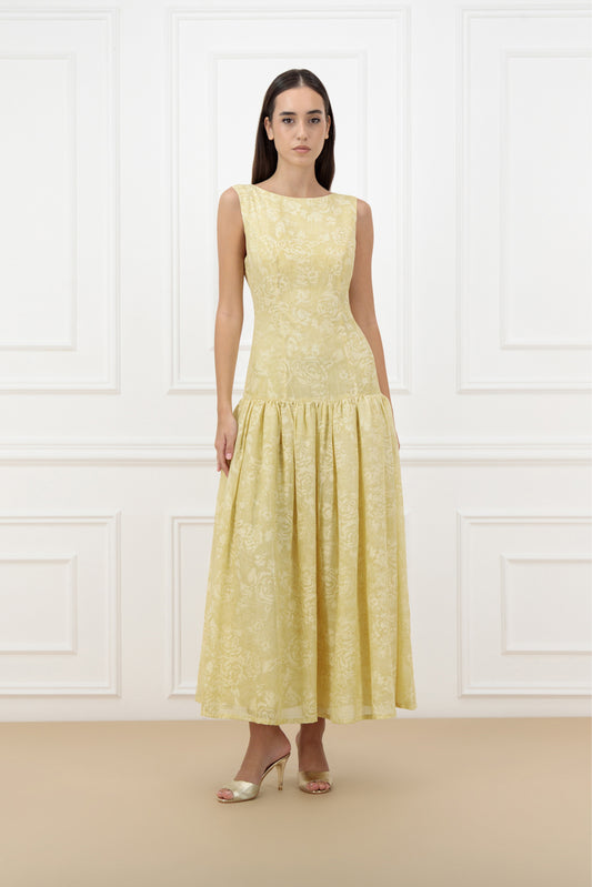 Floral Jacquard Farasha Abaya with sleeveless dress (SET)