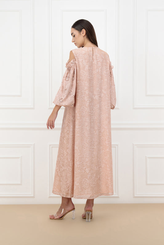 Floral cold shoulder embroidered dress