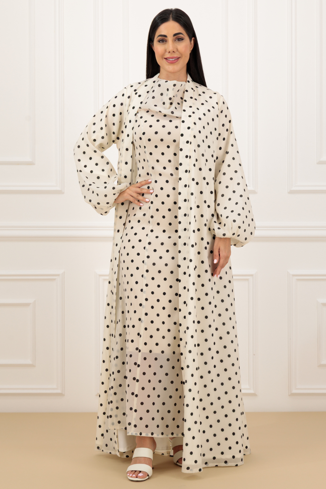 Puff sleeves polka abaya (Set)