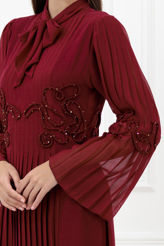 Bow detail, pleated embossed rope dress