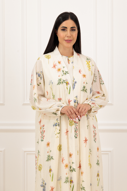 Floral Classic-Cut Abaya & Sleeveless Dress Set