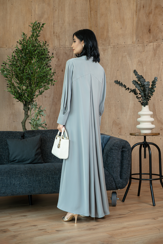 Back draped abaya set with Vest and Pleated skirt (SET)