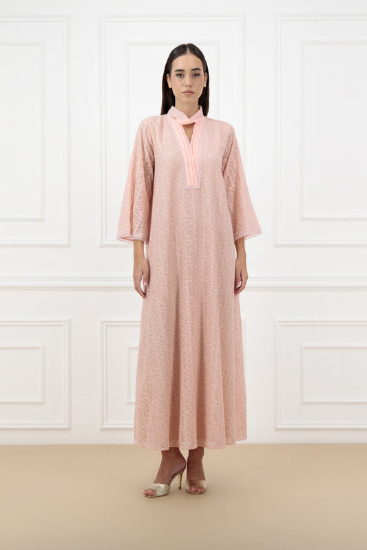 Lace Panel Bisht-Style Abaya Set with Matching Dress