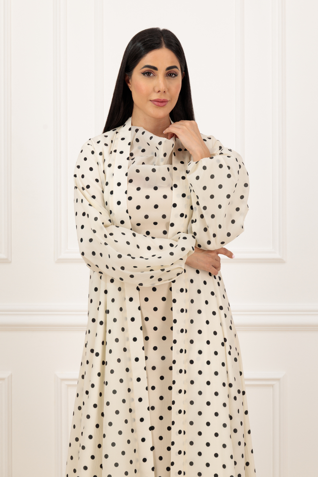 Puff sleeves polka abaya (Set)