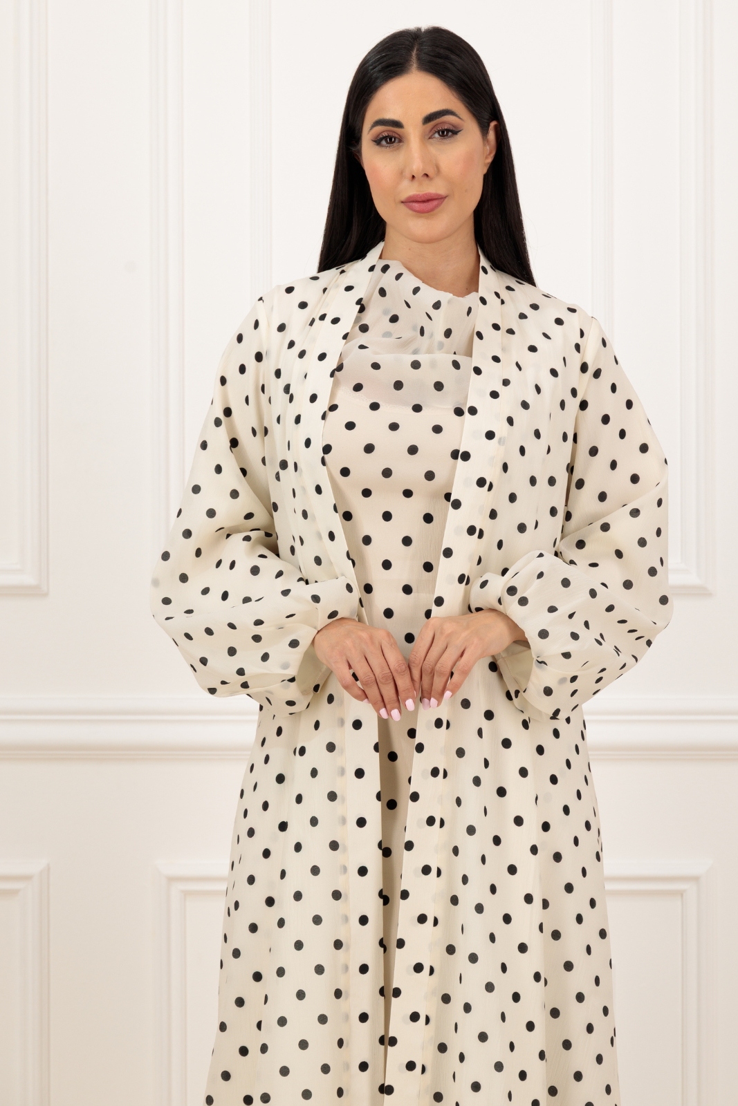 Puff sleeves polka abaya (Set)