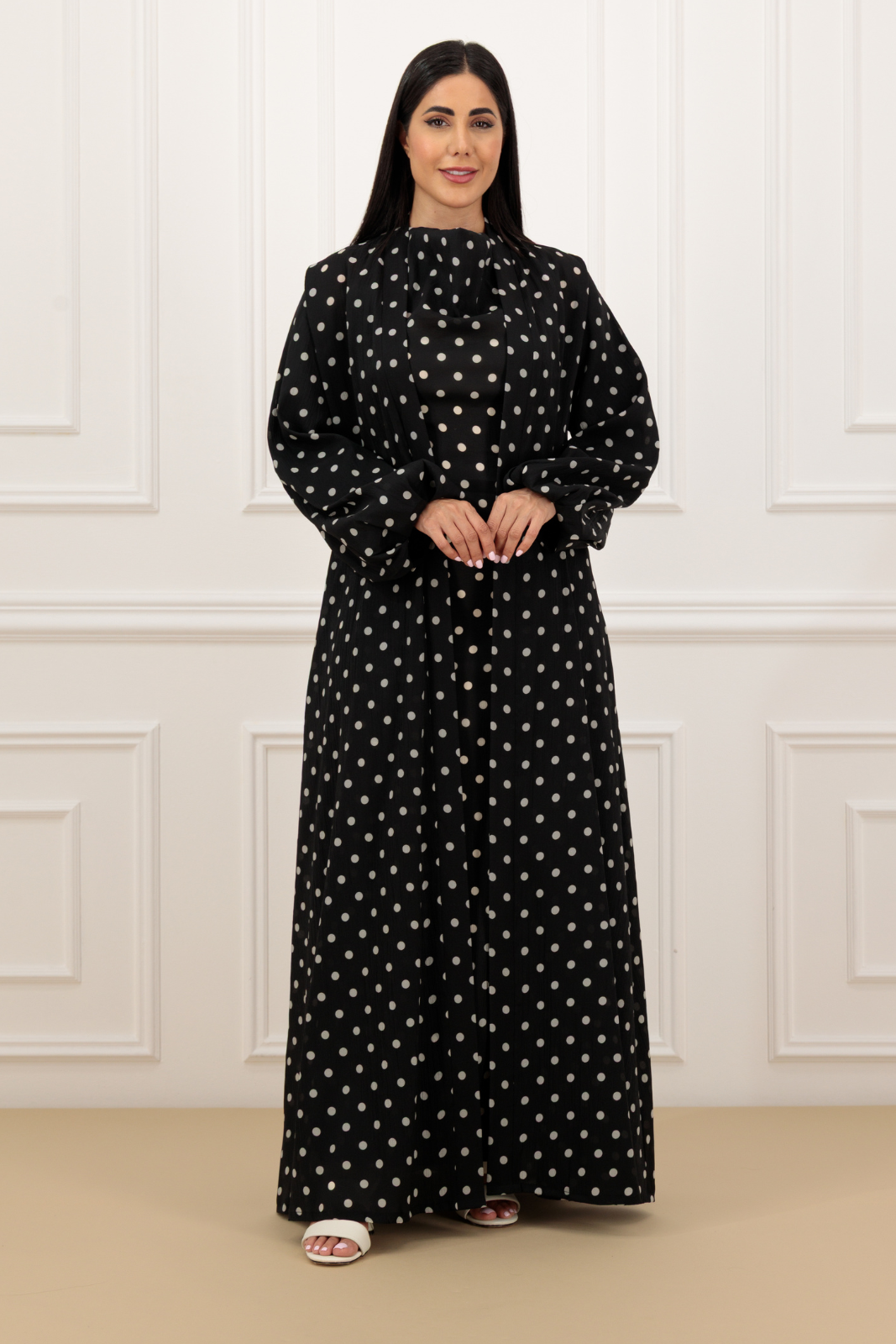 Puff sleeves polka abaya (Set)