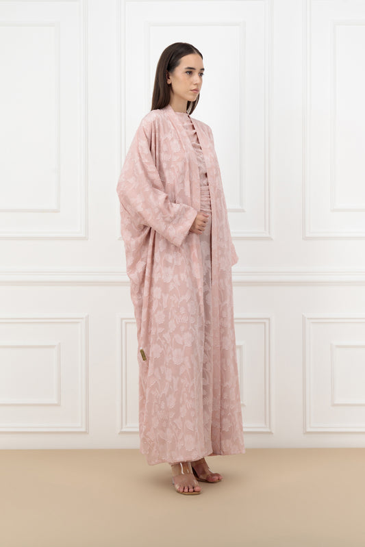 The Floral Silk Farasha Abaya Set with Jalabiya