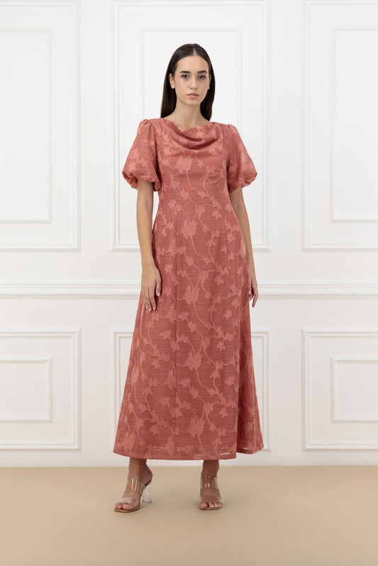 Floral Jacquard Chiffon Farasha Abaya Set with Loose Collar Dress