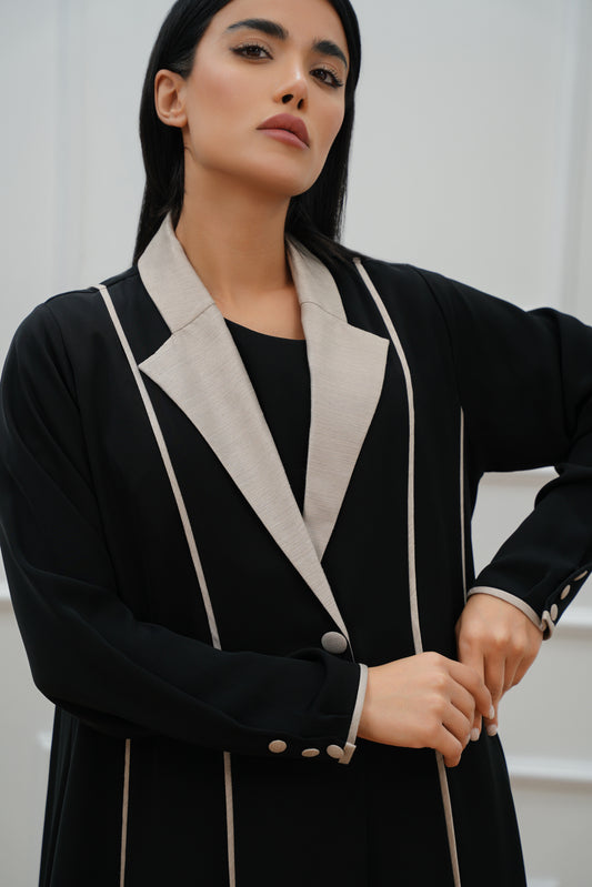 Two tone double breasted collar abaya