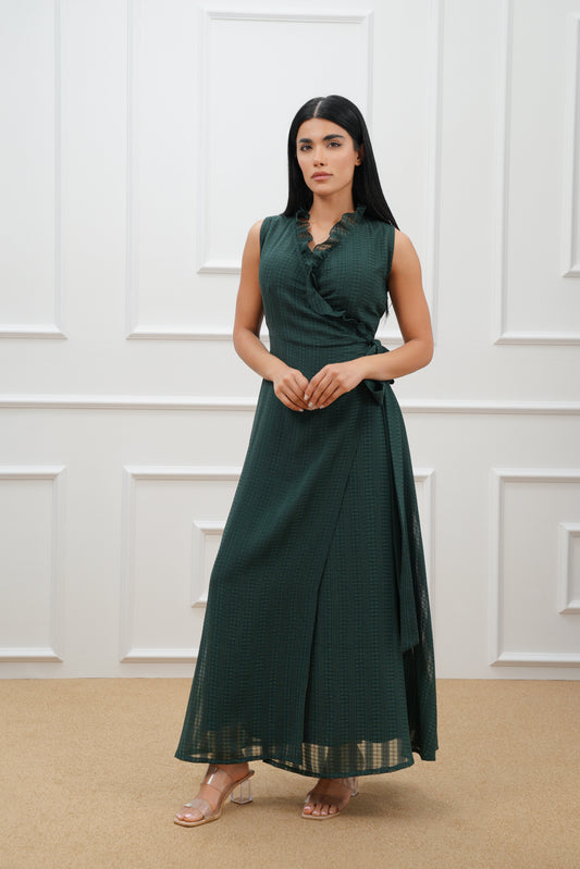 Checkered lace organza Abaya Set