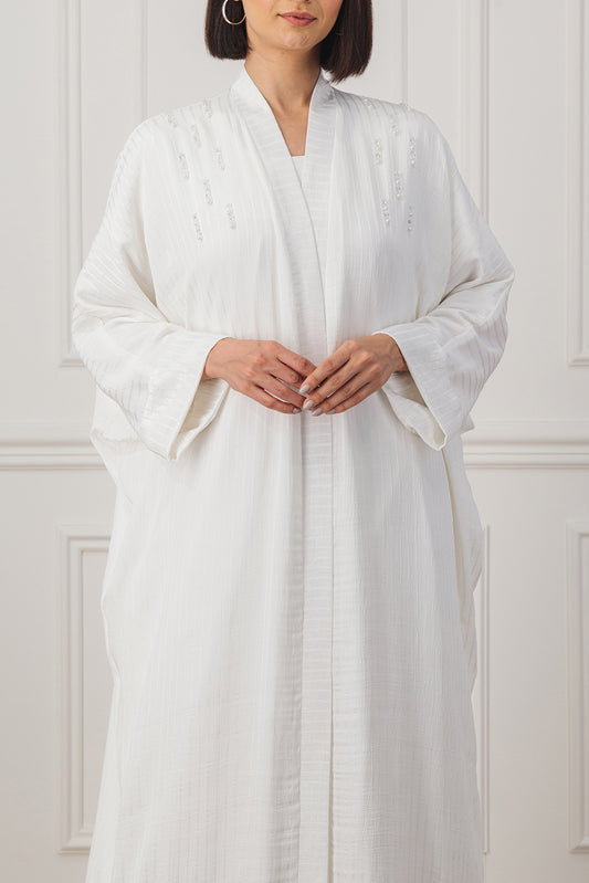 Striped farashah cut abaya with bodice embellishment
