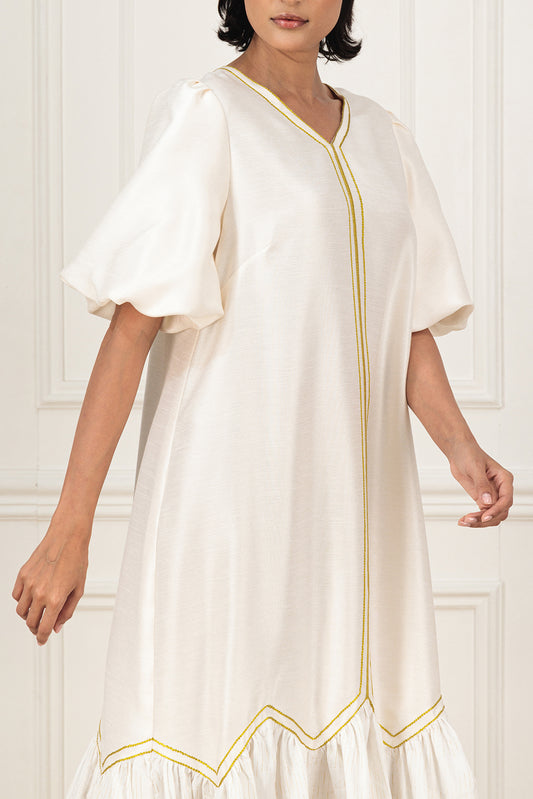 Shantung dress with balloon sleeve