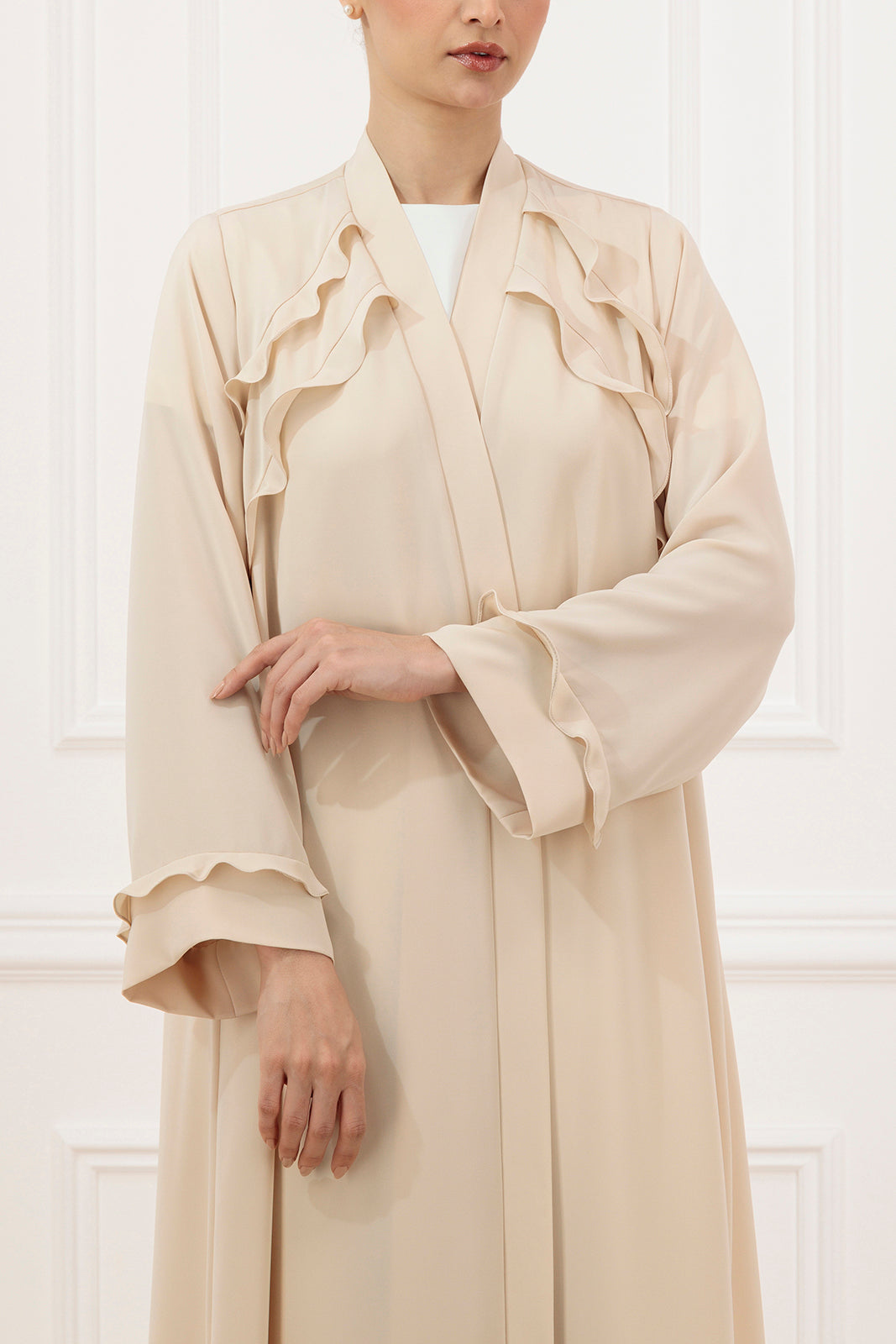 Bodice ruffled abaya with back box pleat