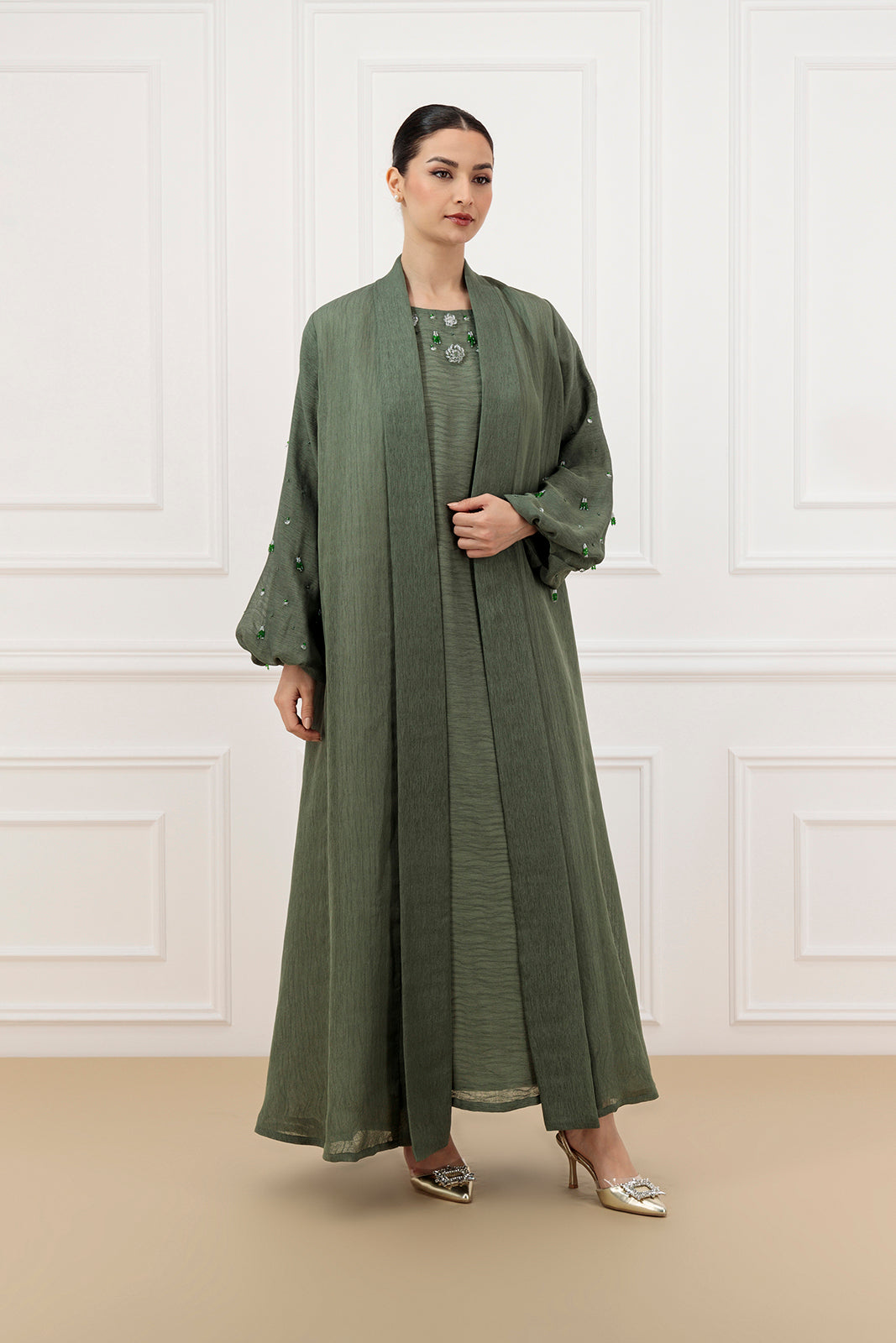 Thread Organza Abaya and Dress Set