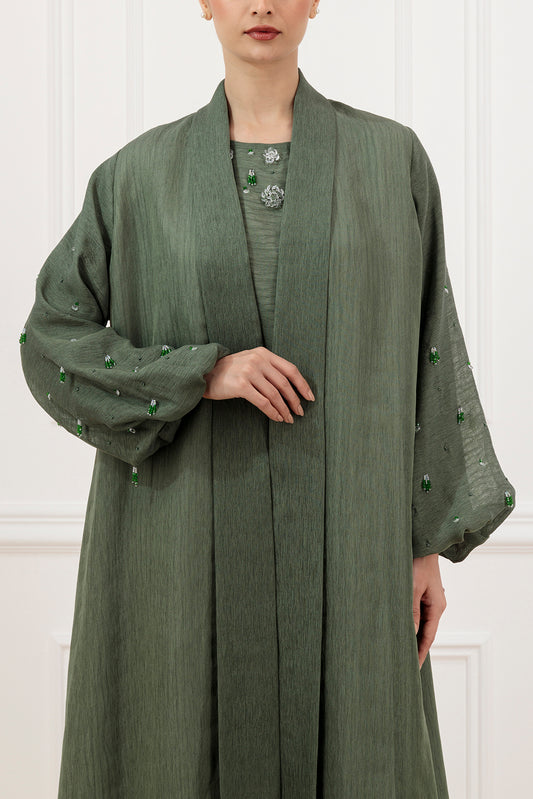 Thread Organza Abaya and Dress Set