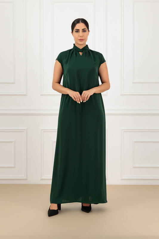 Twisted Collar Dress with Cap Sleeves