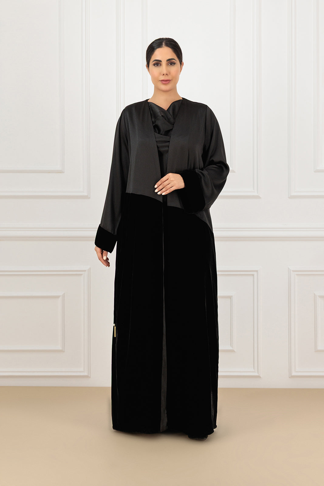 Two tone satin and velvet abaya (SET)