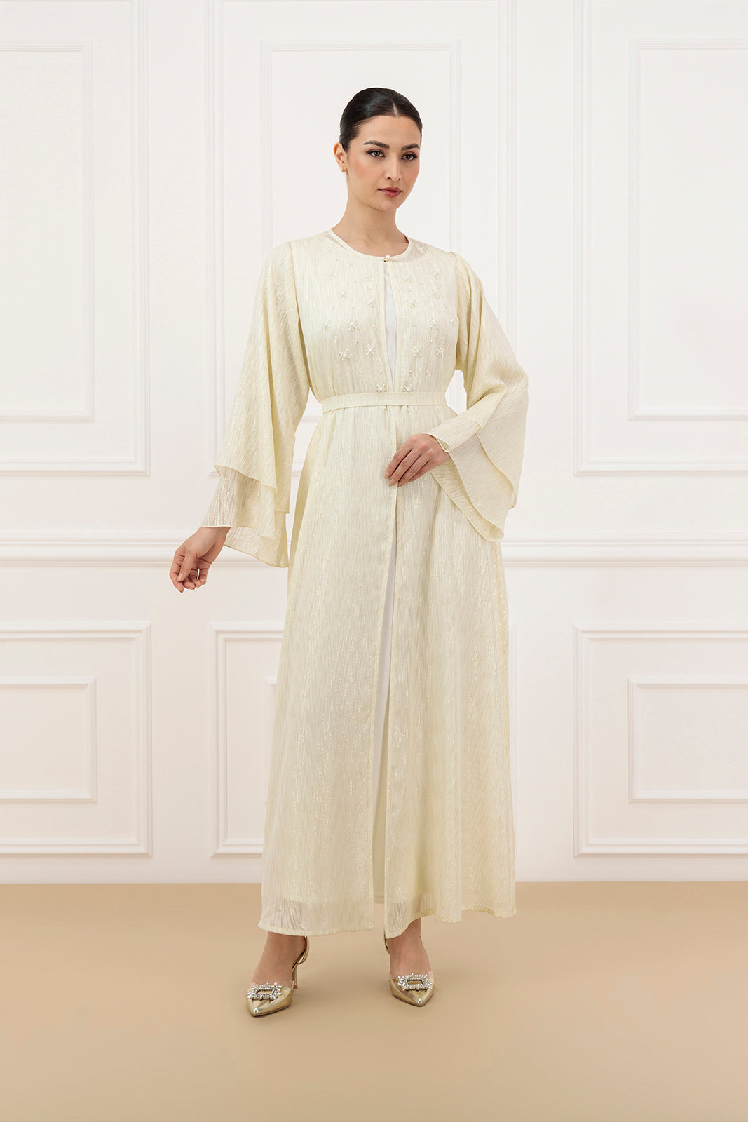 Embellished gold line chiffon Abaya and dress (SET)