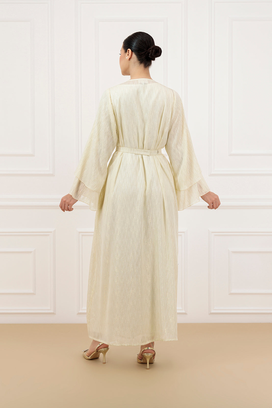 Embellished gold line chiffon dress