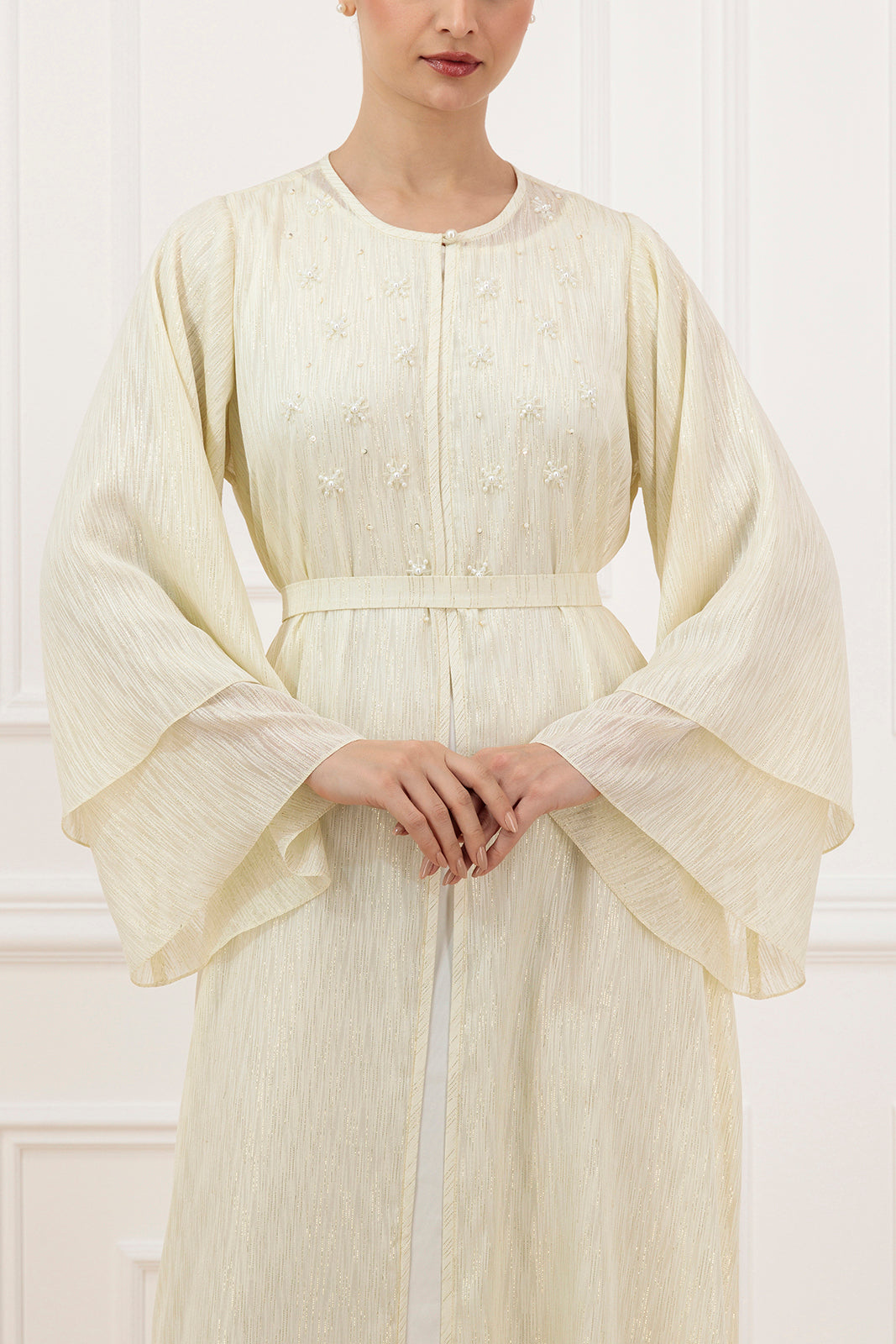 Embellished gold line chiffon dress