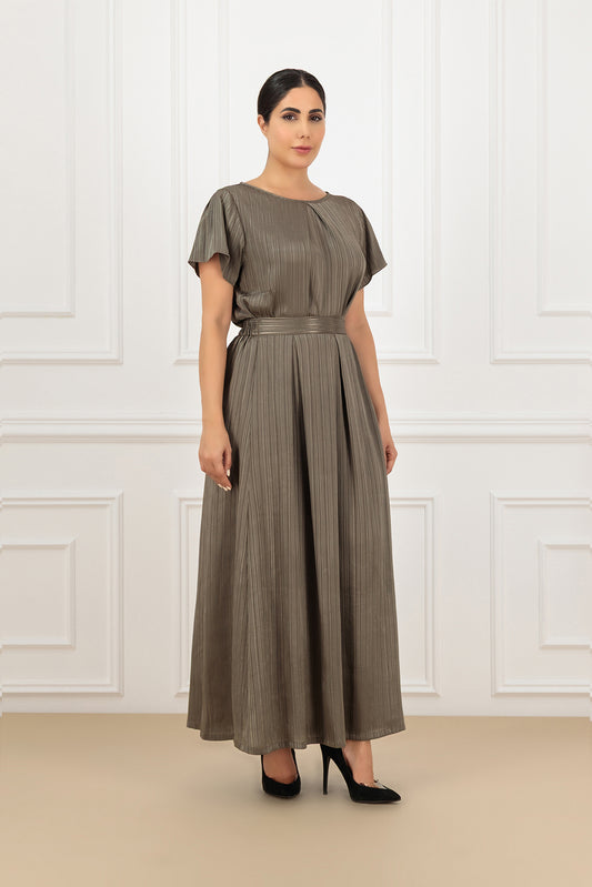 Stripe silk shirt and pleated skirt (SET)