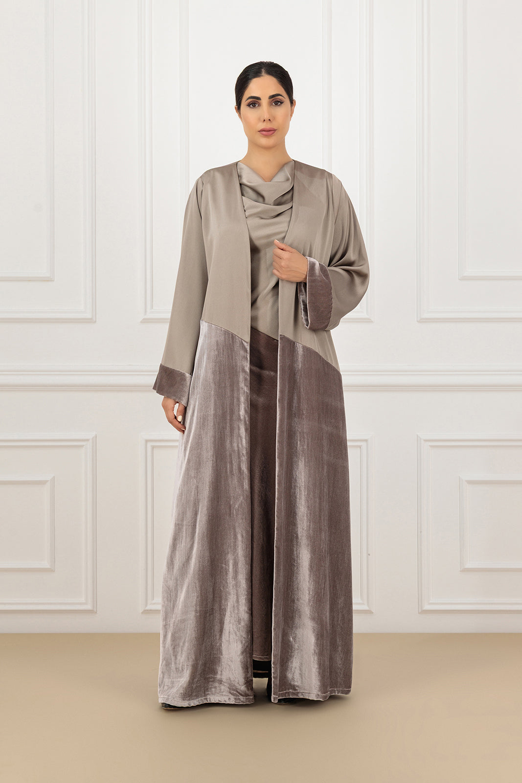 Two tone satin and velvet abaya (SET)