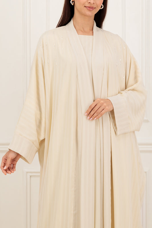 Striped chiffon Farasha Abaya with Shirt and Skirt (SET)