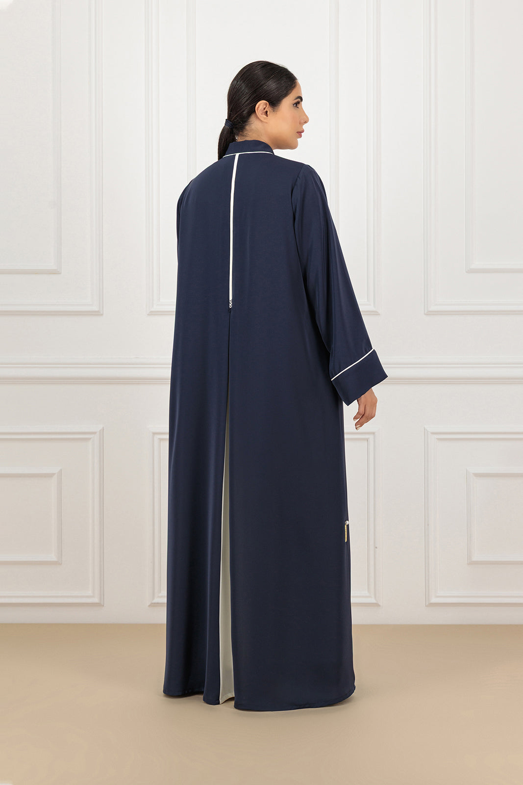 Back Pleated Classic Cut Abaya with Contrast Piping