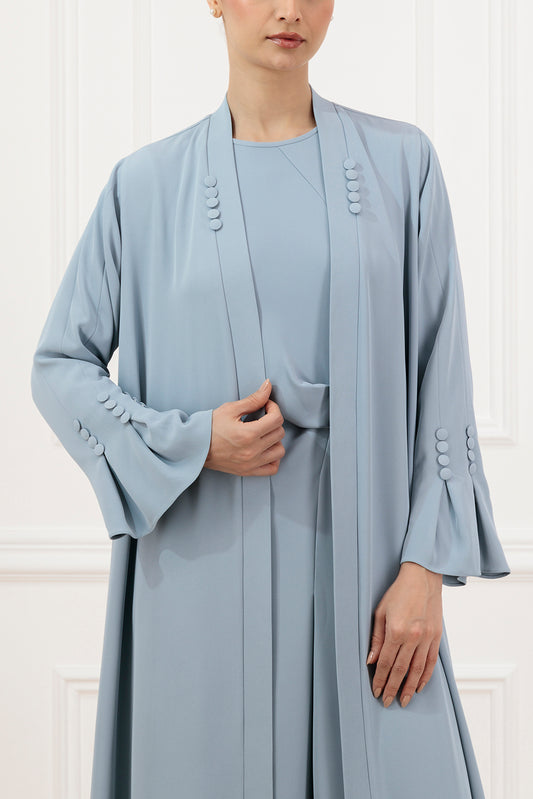 Covered buttons Abaya with timeless ruffle dress with cap sleeves (SET)