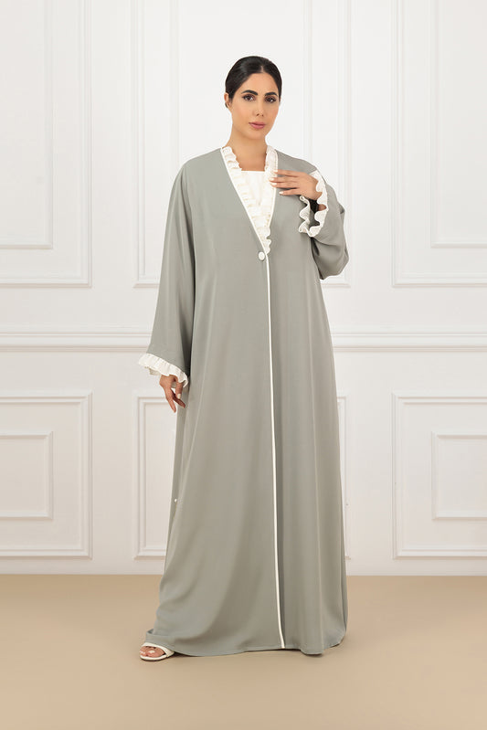 Contrast Flared Collar abaya