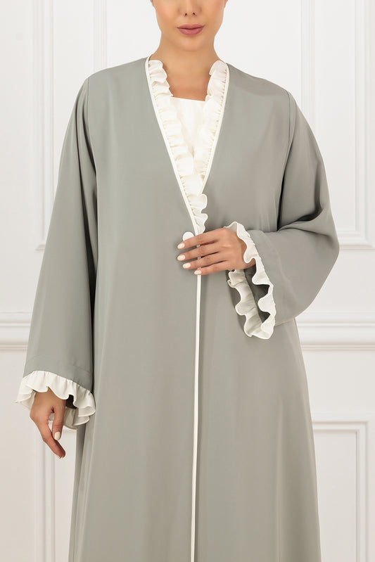 Contrast Flared Collar abaya