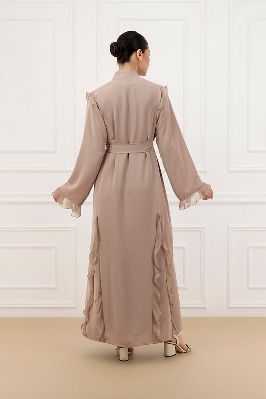 Chiffon ruffled abaya with sleeveless dress (SET)