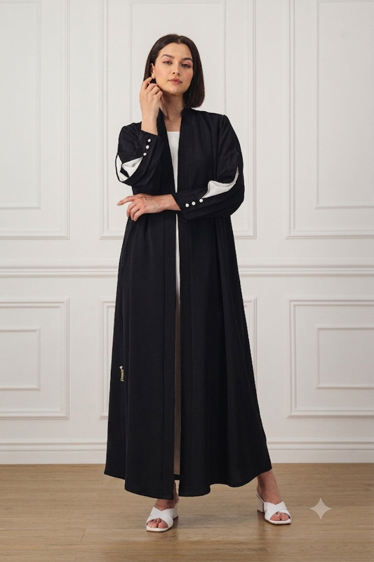 A-line Abaya with contrast box pleats and buttons on the sleeves