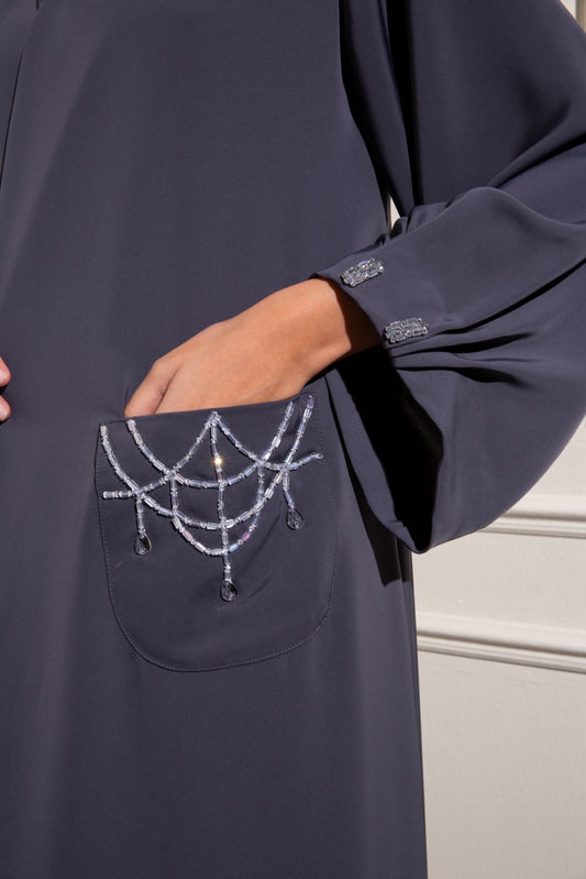 Classic abaya with hand embellished pockets