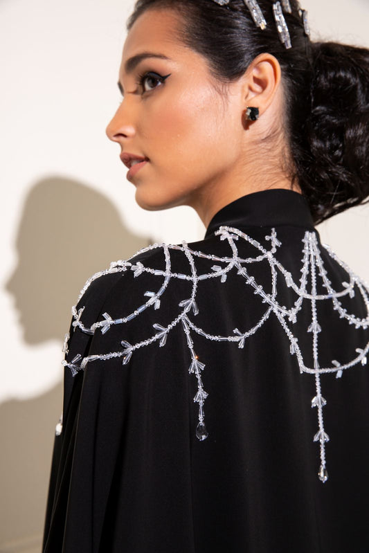 Classic farasha abaya with chandelier hand embellishment