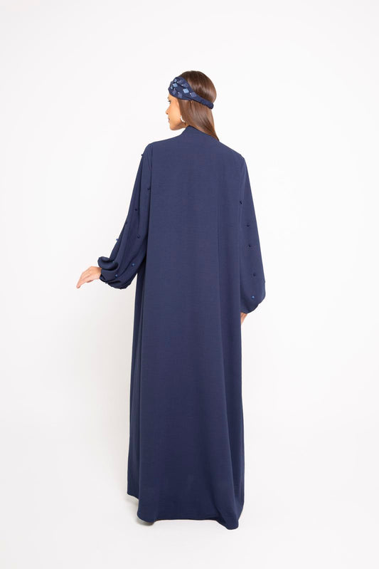 Linen abaya with puffy cuff sleeves