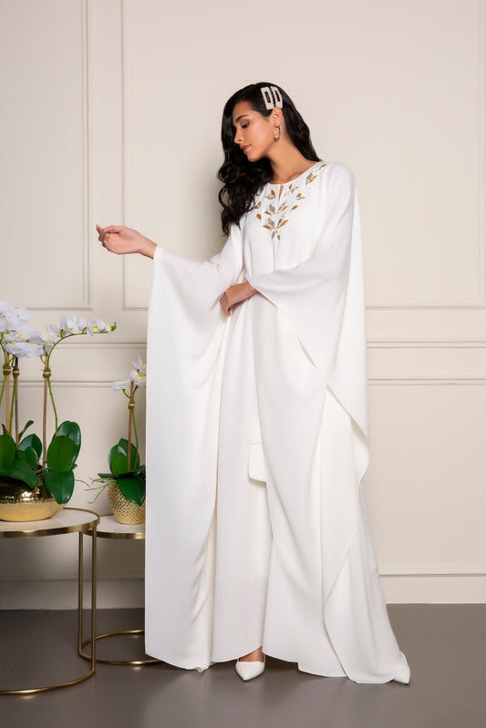 White kimono kaftan with metallic embroidery