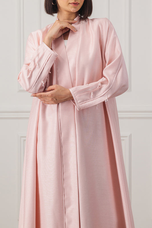 A-line abaya with pintax detail on sleeve in shantung