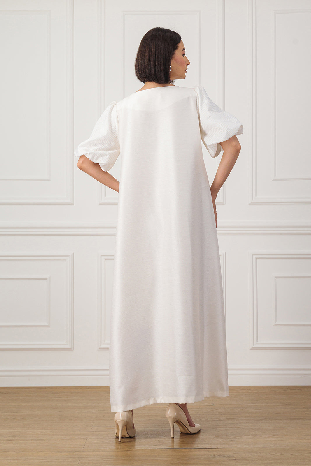 A-line Dress with Jacquard Balloon sleeves