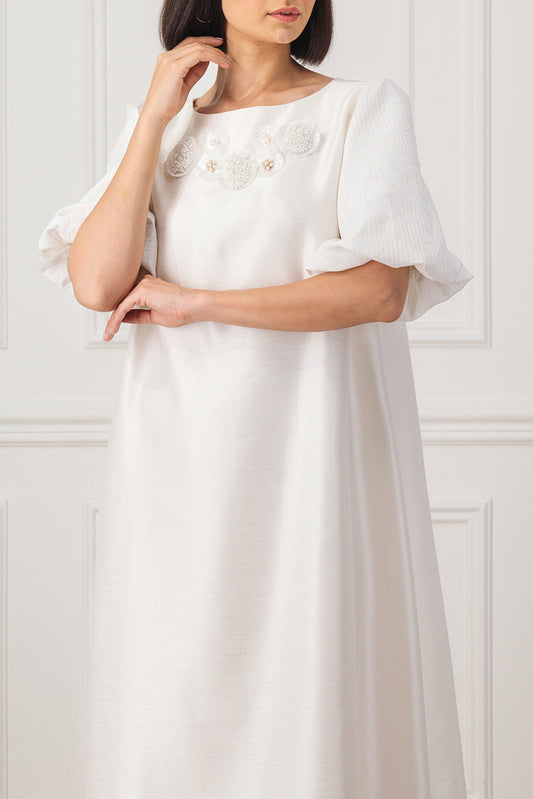 A-line Dress with Jacquard Balloon sleeves