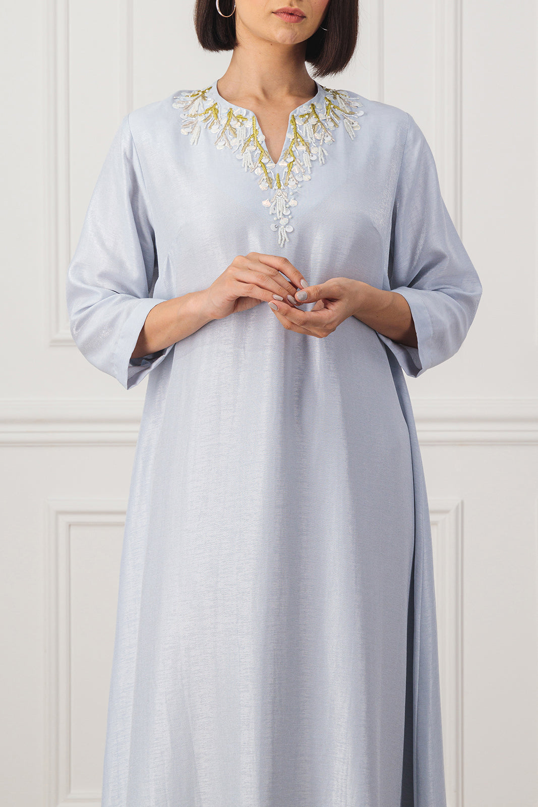 Deep-V neck embellished dress