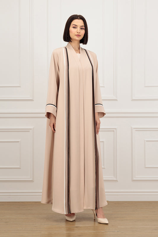 Abaya with piping on the front and sleeves detail
