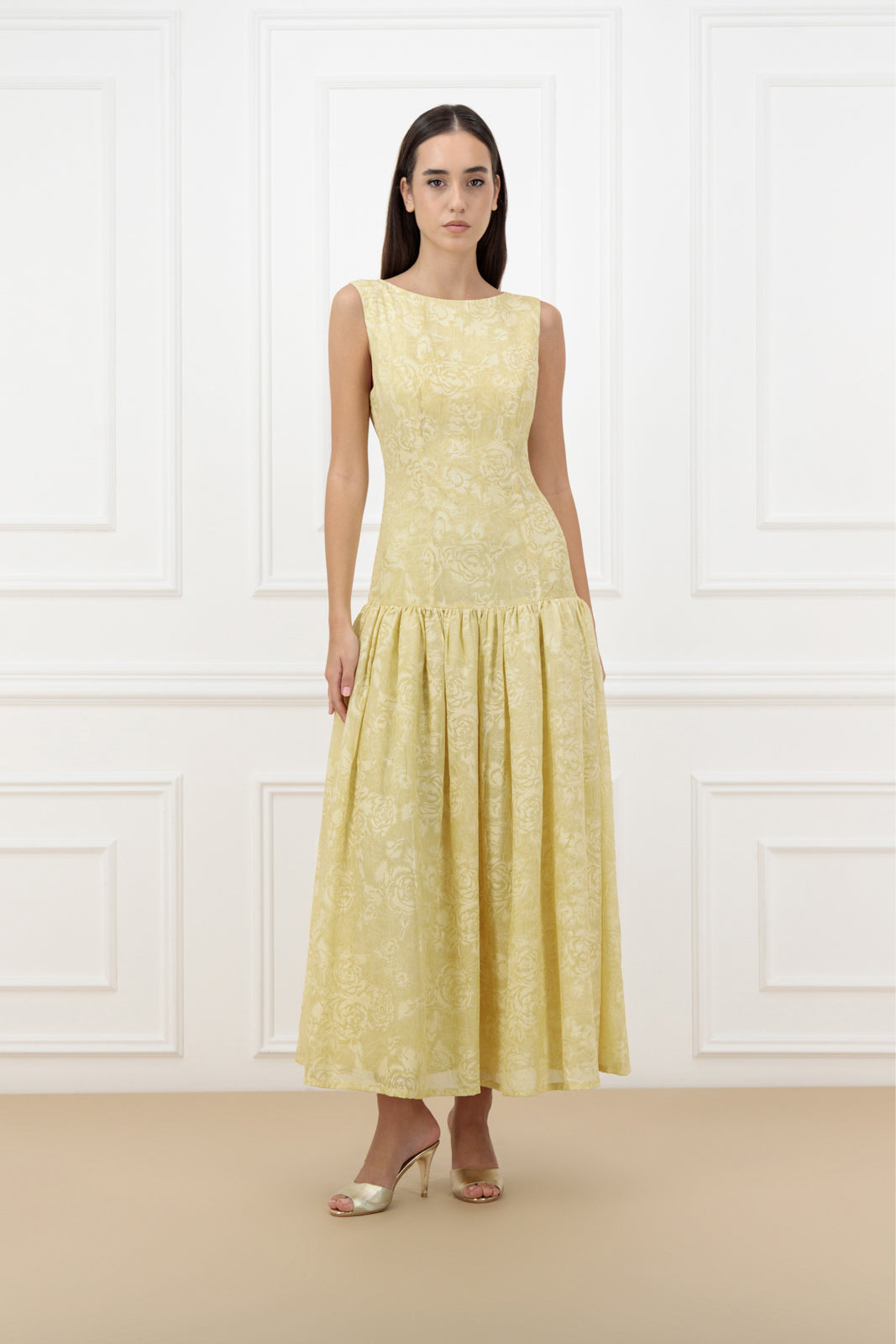 Floral Jacquard Farasha Abaya with sleeveless dress (SET)