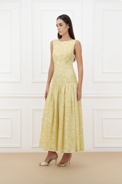 Sleeveless Floral Jacquard Dress