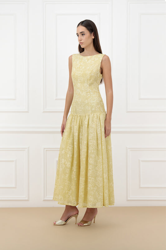 Sleeveless Floral Jacquard Dress