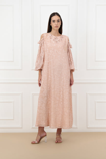 Floral cold shoulder embroidered dress