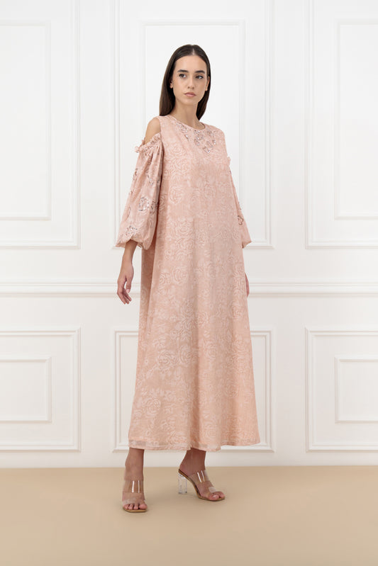 Floral cold shoulder embroidered dress