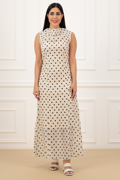 Puff Sleeve Polka Abaya & Loose Collar Dress Set