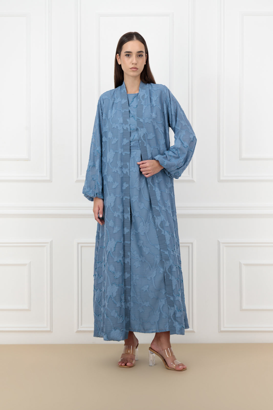 Embroidered Jacquard chiffon abaya