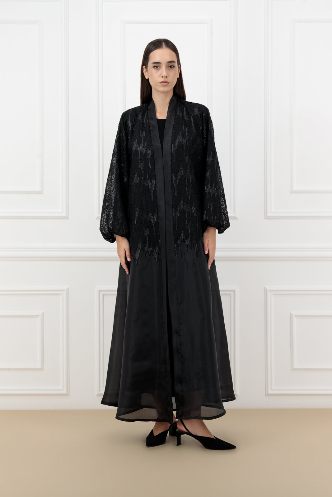 Embroidered Jacquard organza abaya
